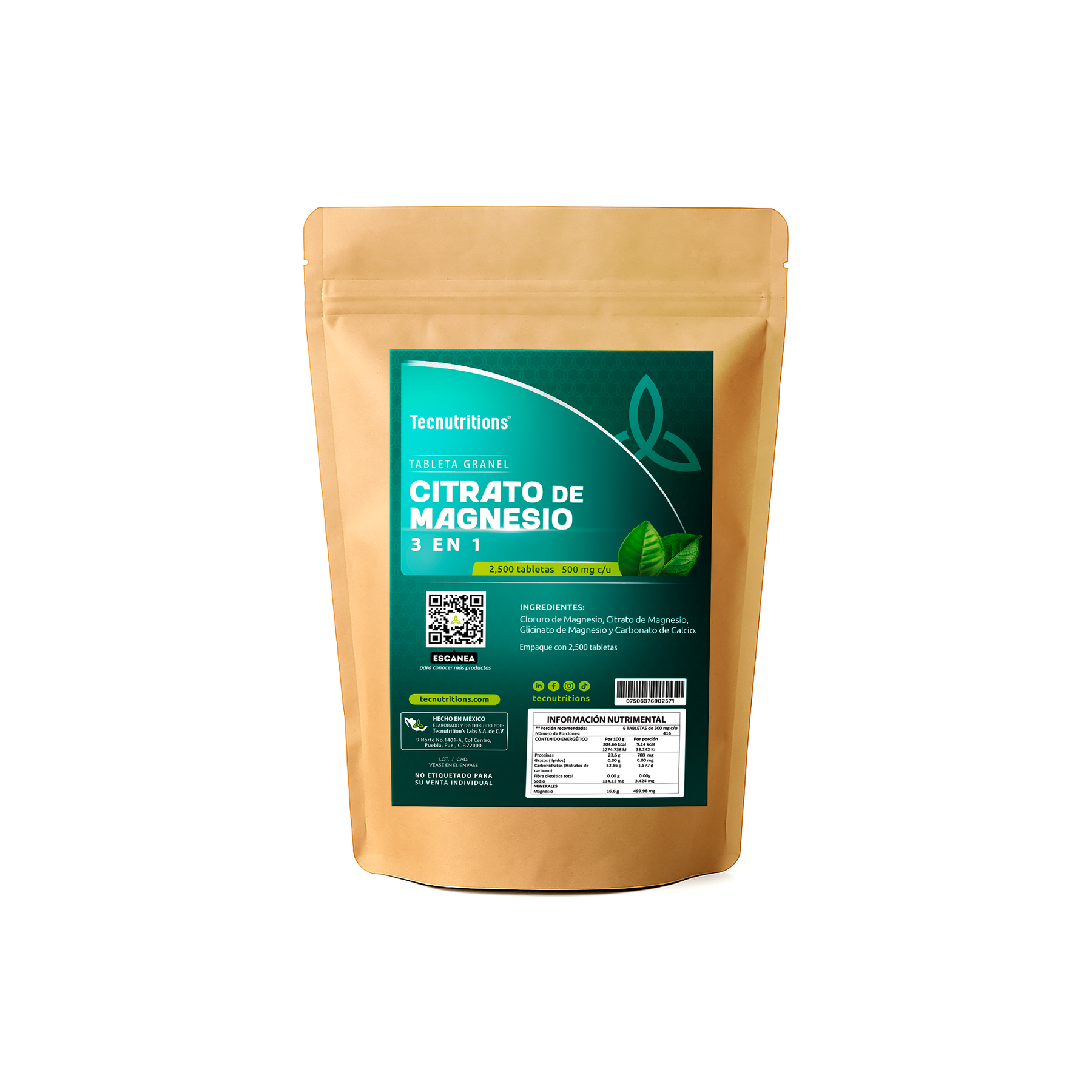 Tableta Granel Citrato Magnesio 3 En 1, Crecimiento Tejidos