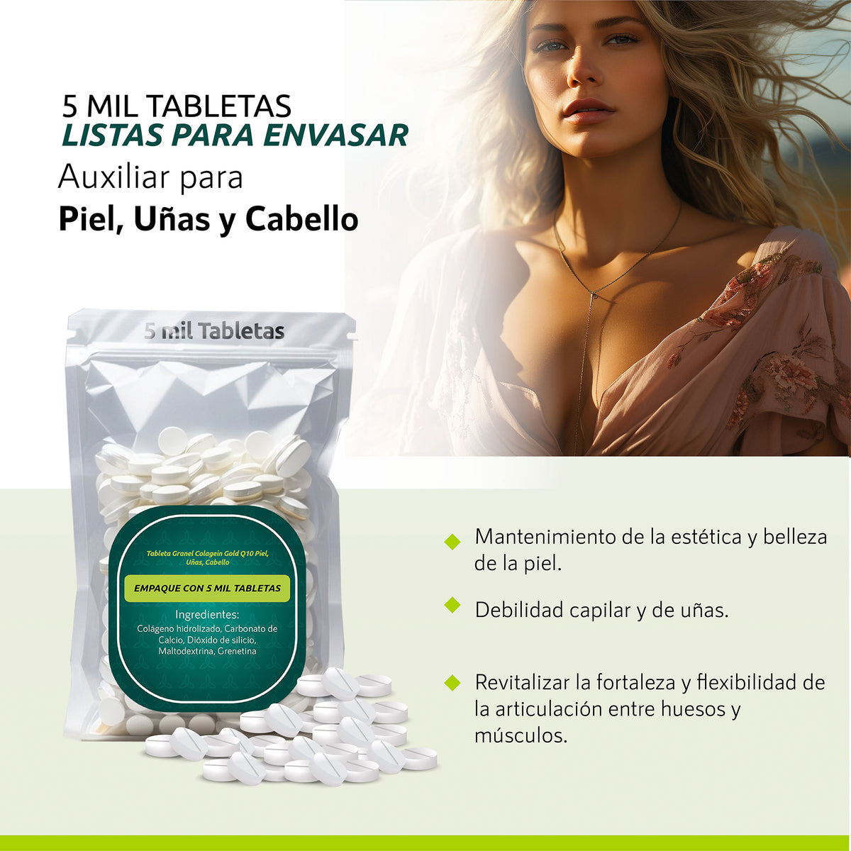 Tableta Granel Colagein Gold Q10 Piel, Uñas, Cabello