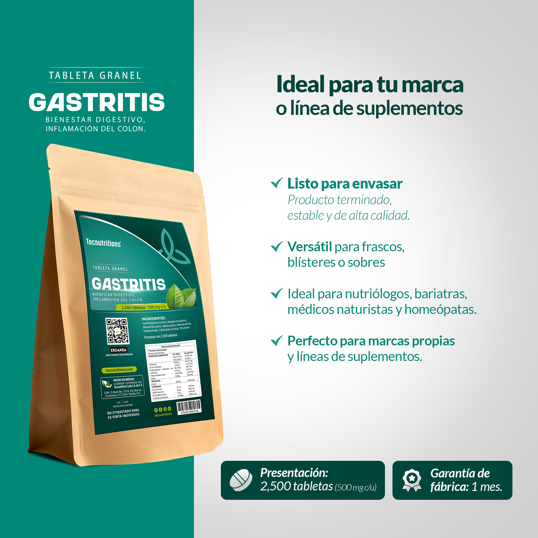 Tableta Granel Gastritis Bienestar Digestivo, Inf. Del Colon