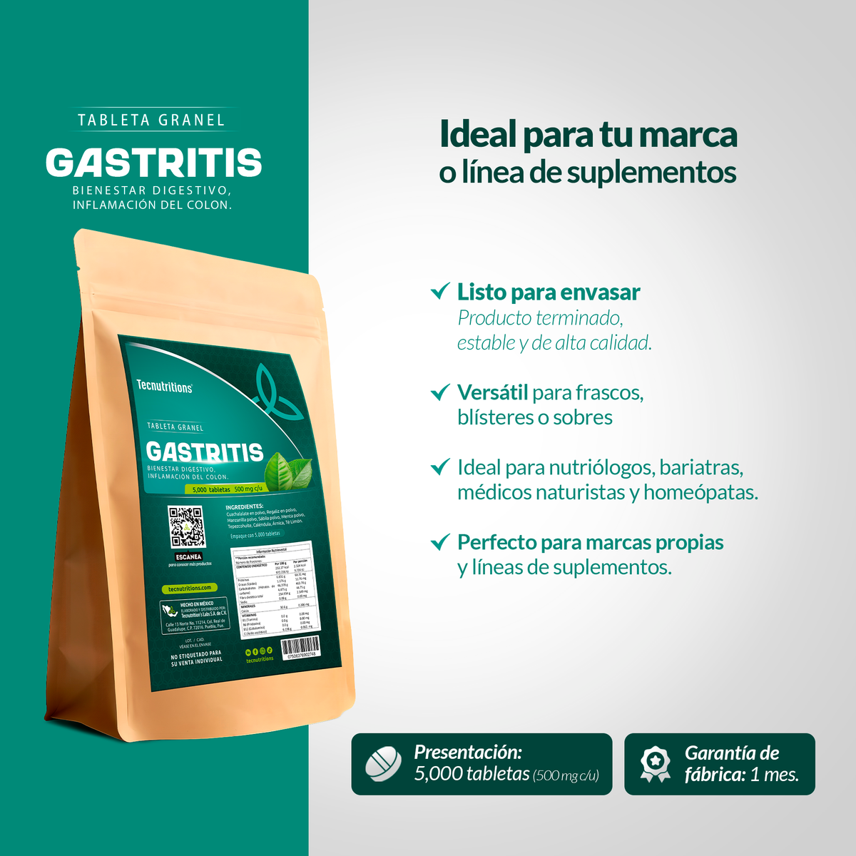 Tableta Granel Gastritis Bienestar Digestivo, Inf. Del Colon