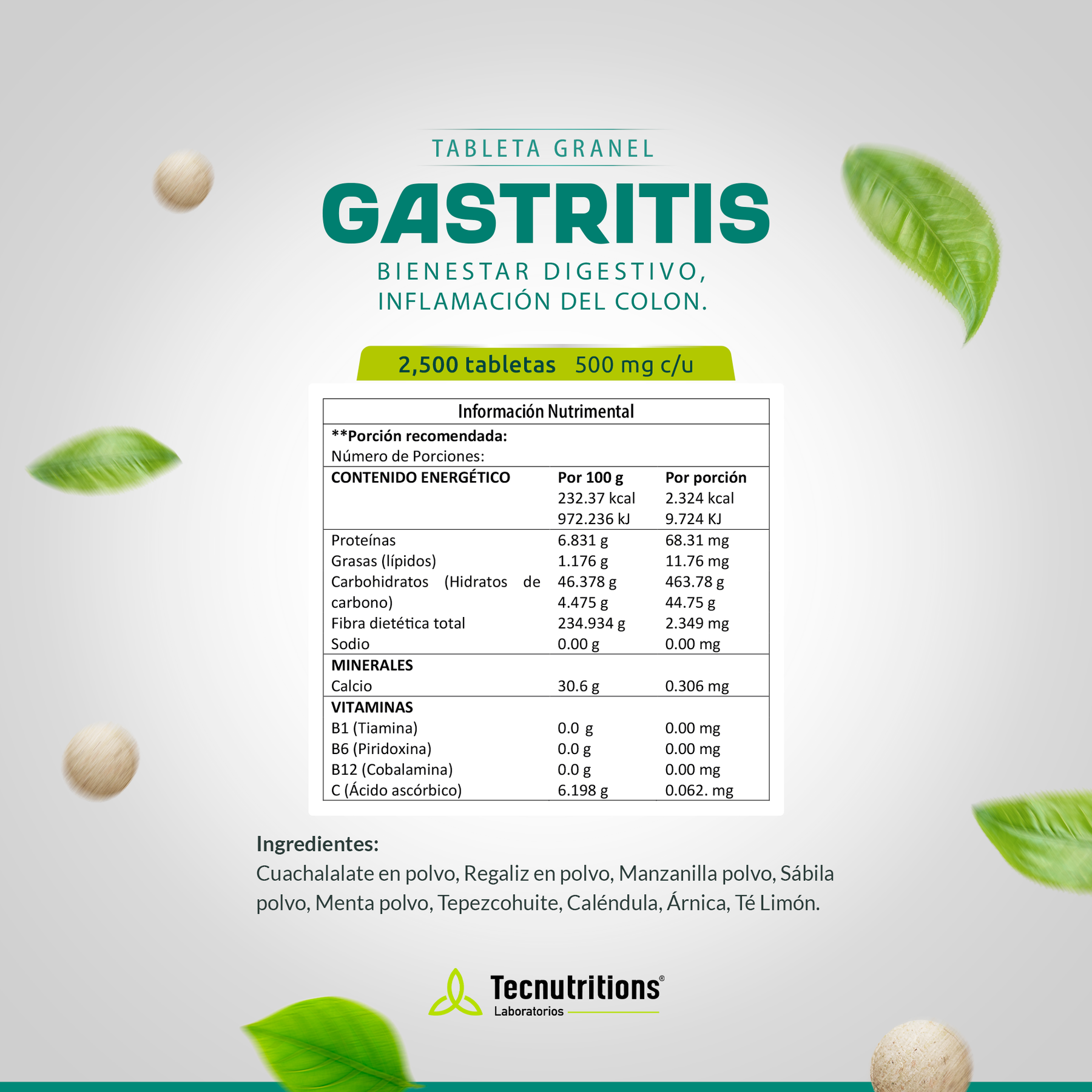 Tableta Granel Gastritis Bienestar Digestivo, Inf. Del Colon