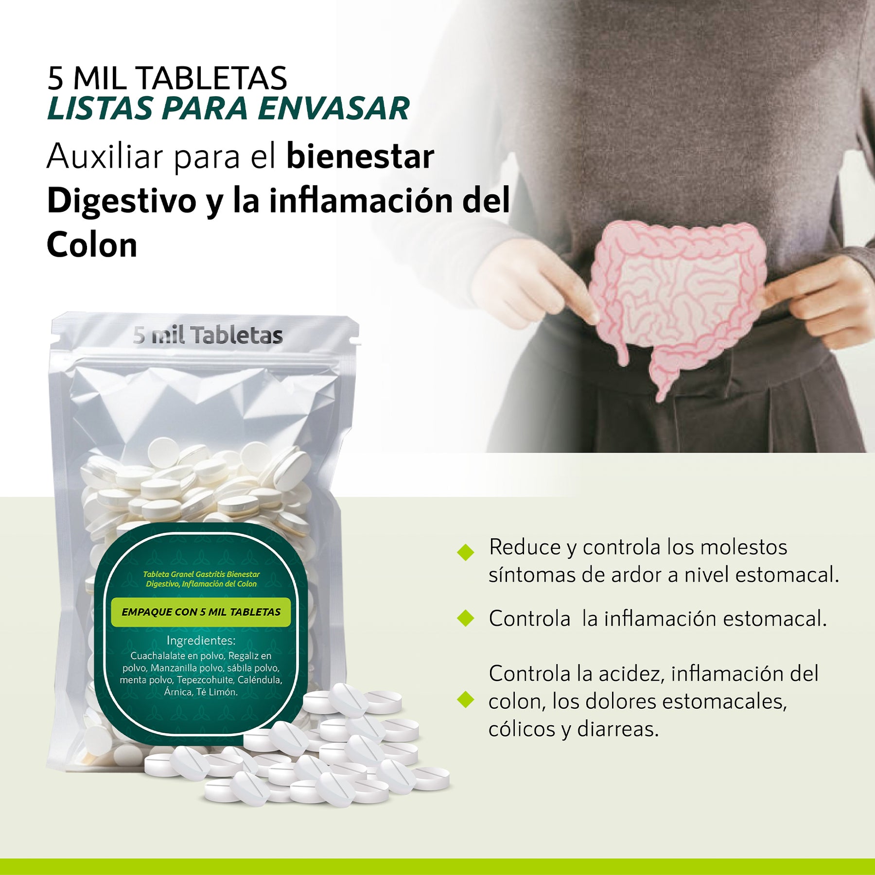 Tableta Granel Gastritis Bienestar Digestivo, Inf. Del Colon