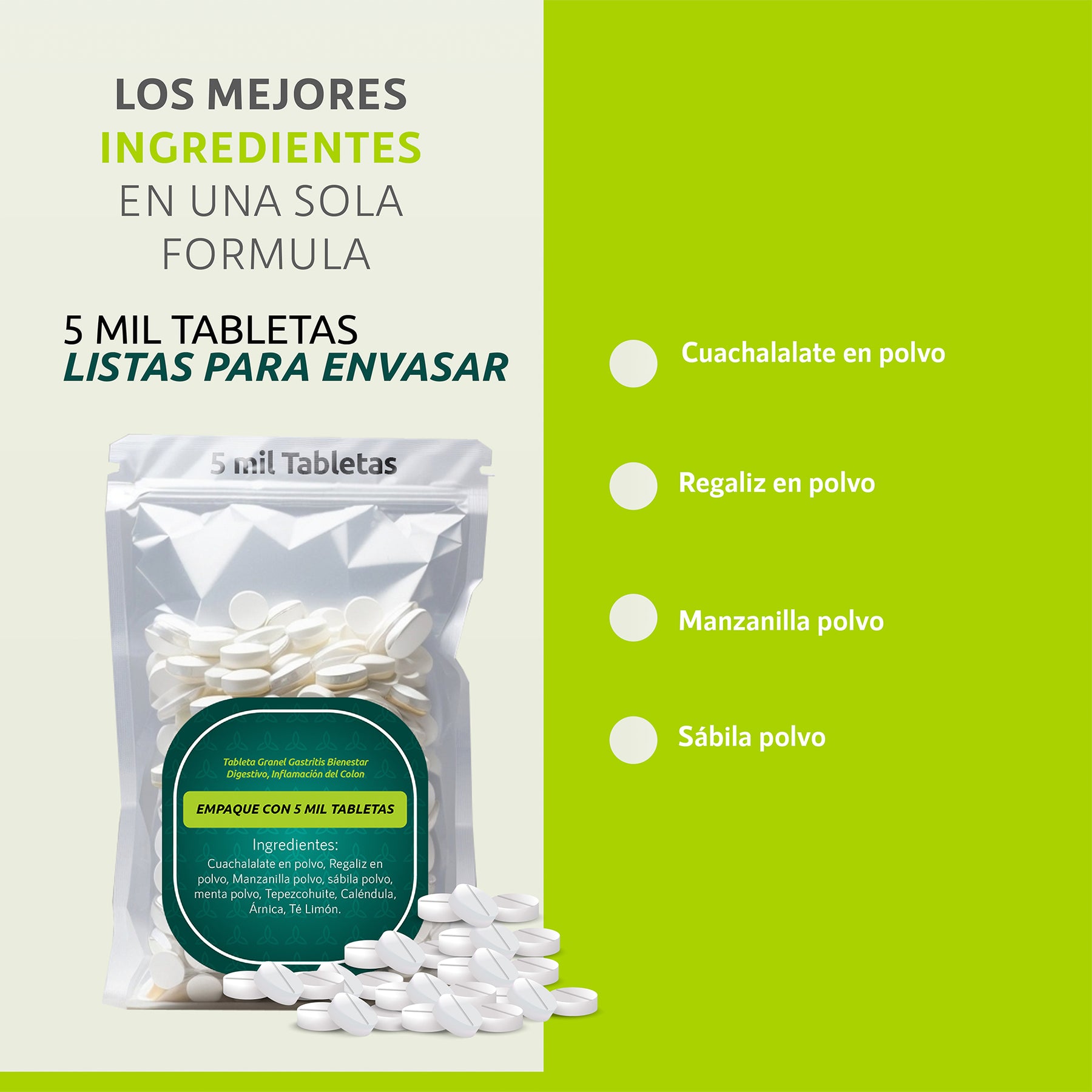 Tableta Granel Gastritis Bienestar Digestivo, Inf. Del Colon