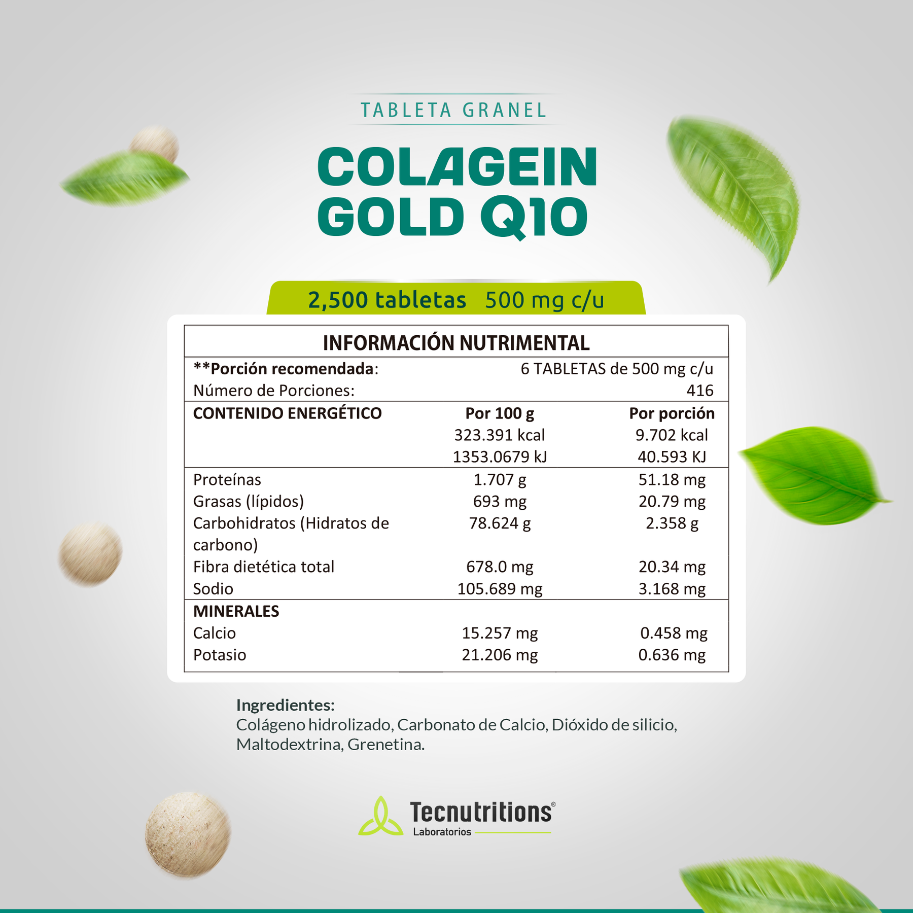 Tableta Granel Colagein Gold Q10 Piel, Uñas, Cabello