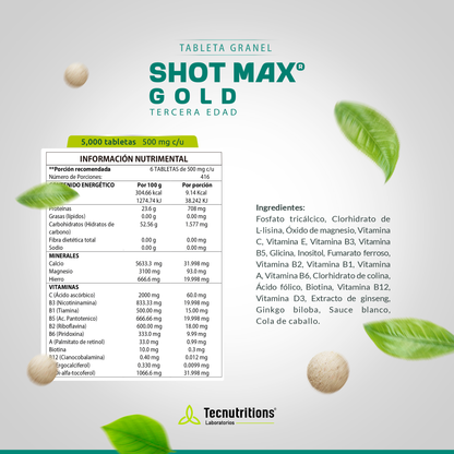 Tableta Granel Shot Max® Gold Tercera Edad Calidad De Vida