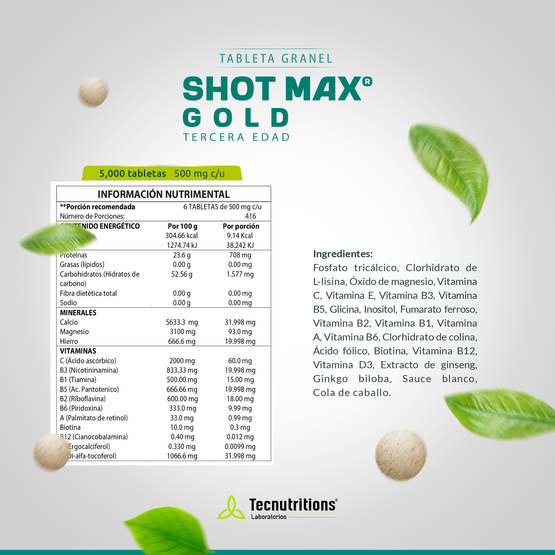 Tableta Granel Shot Max® Gold Tercera Edad Calidad De Vida