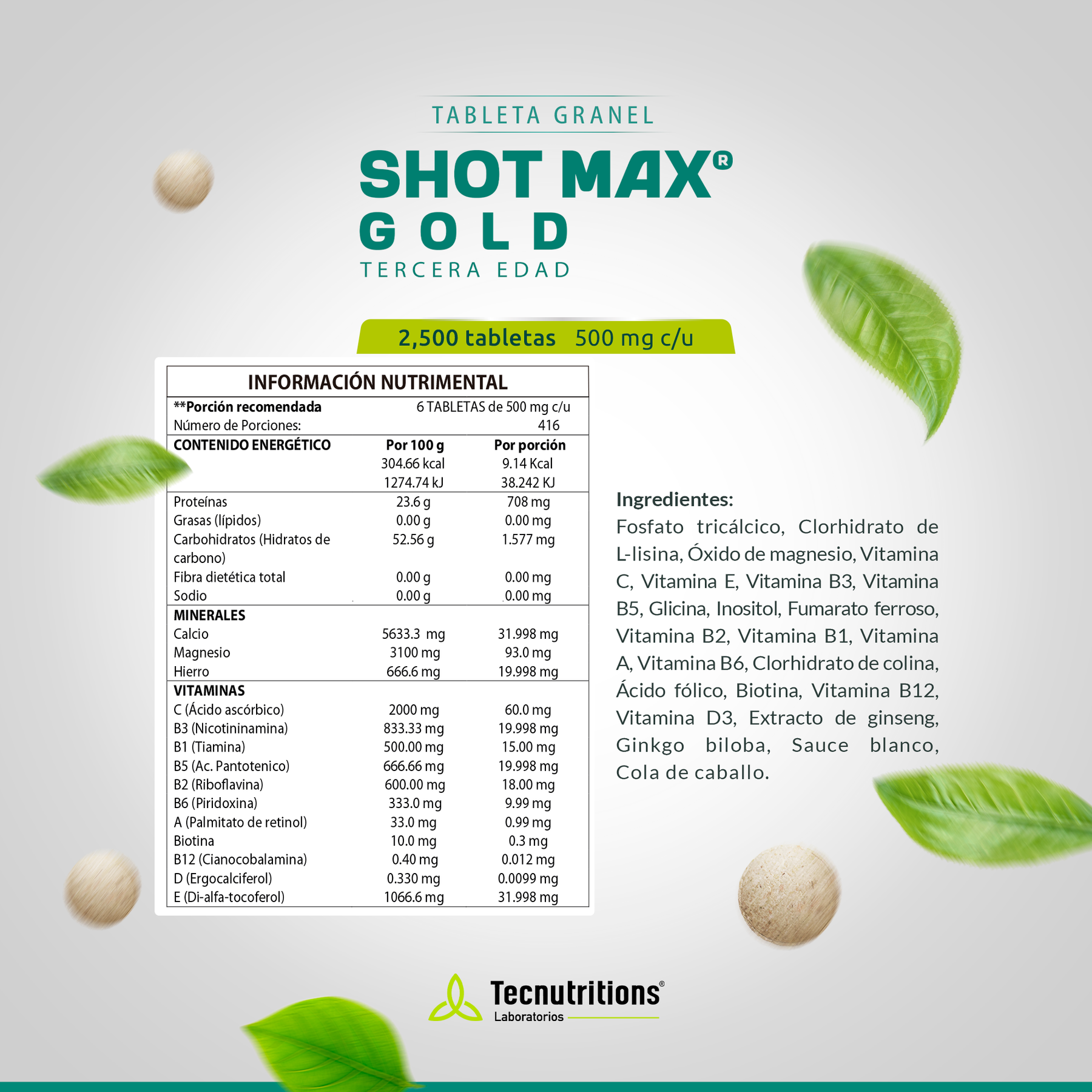 Tableta Granel Shot Max® Gold Tercera Edad Calidad De Vida