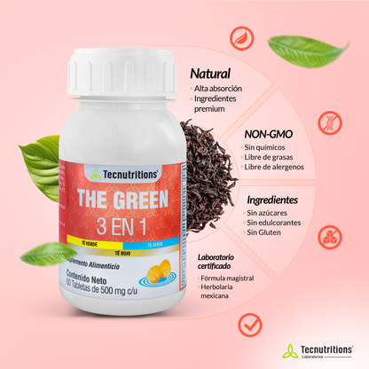 Food supplement with antioxidants, fibers and vitamins, The Green 3 in 1, 60 tabl