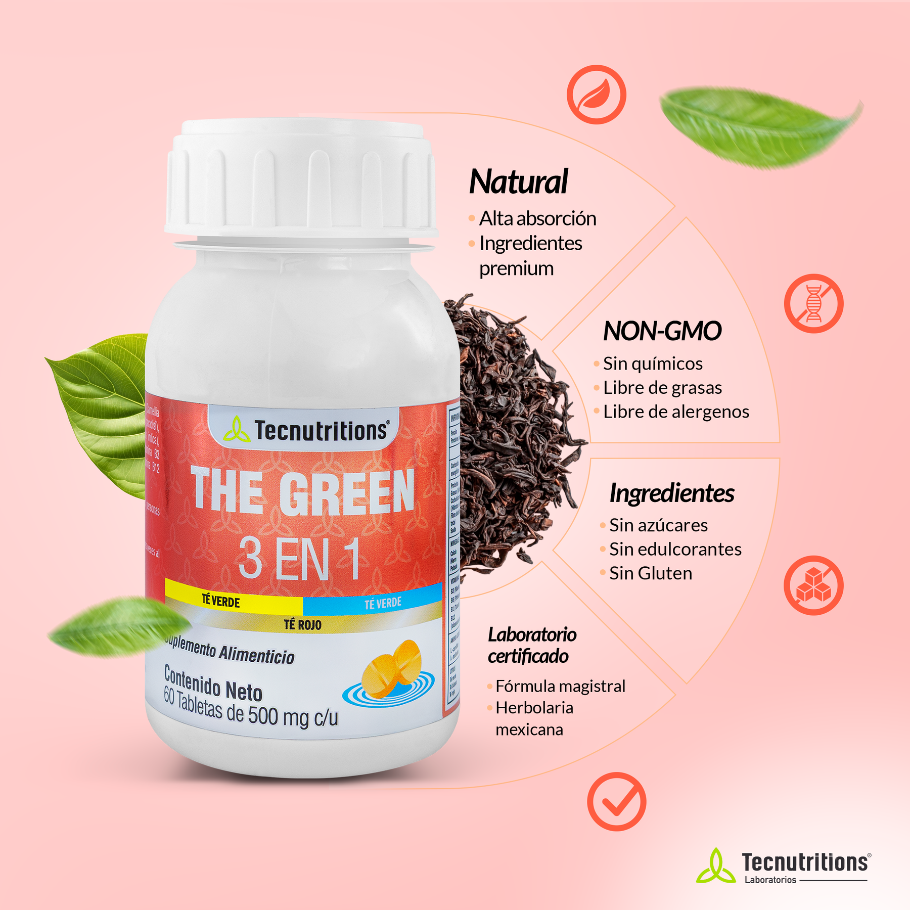 Food supplement with antioxidants, fibers and vitamins, The Green 3 in 1, 60 tabl