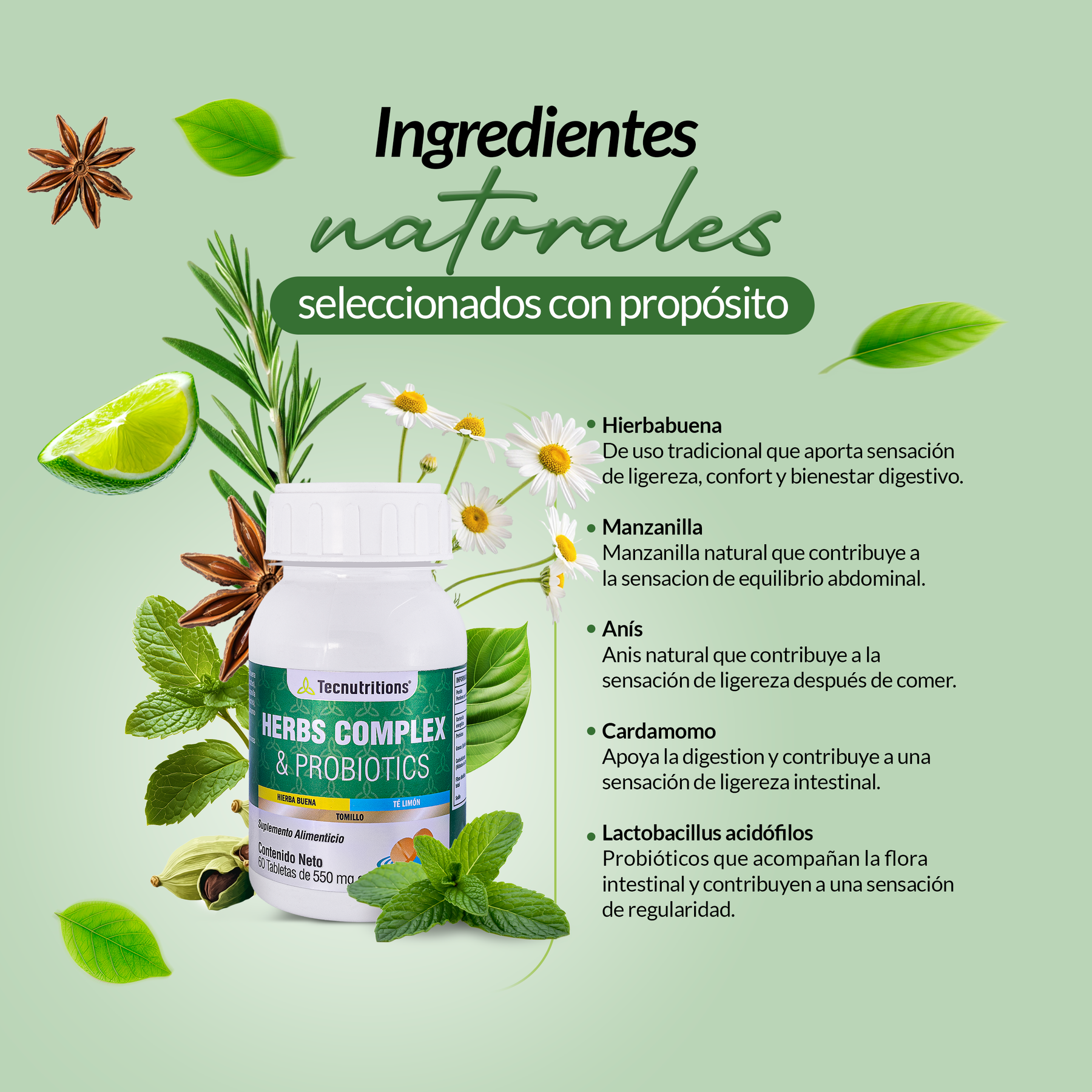 Food supplement with vitamins, probiotics and antioxidants, Herb Complex and probiotics, 60 tabl