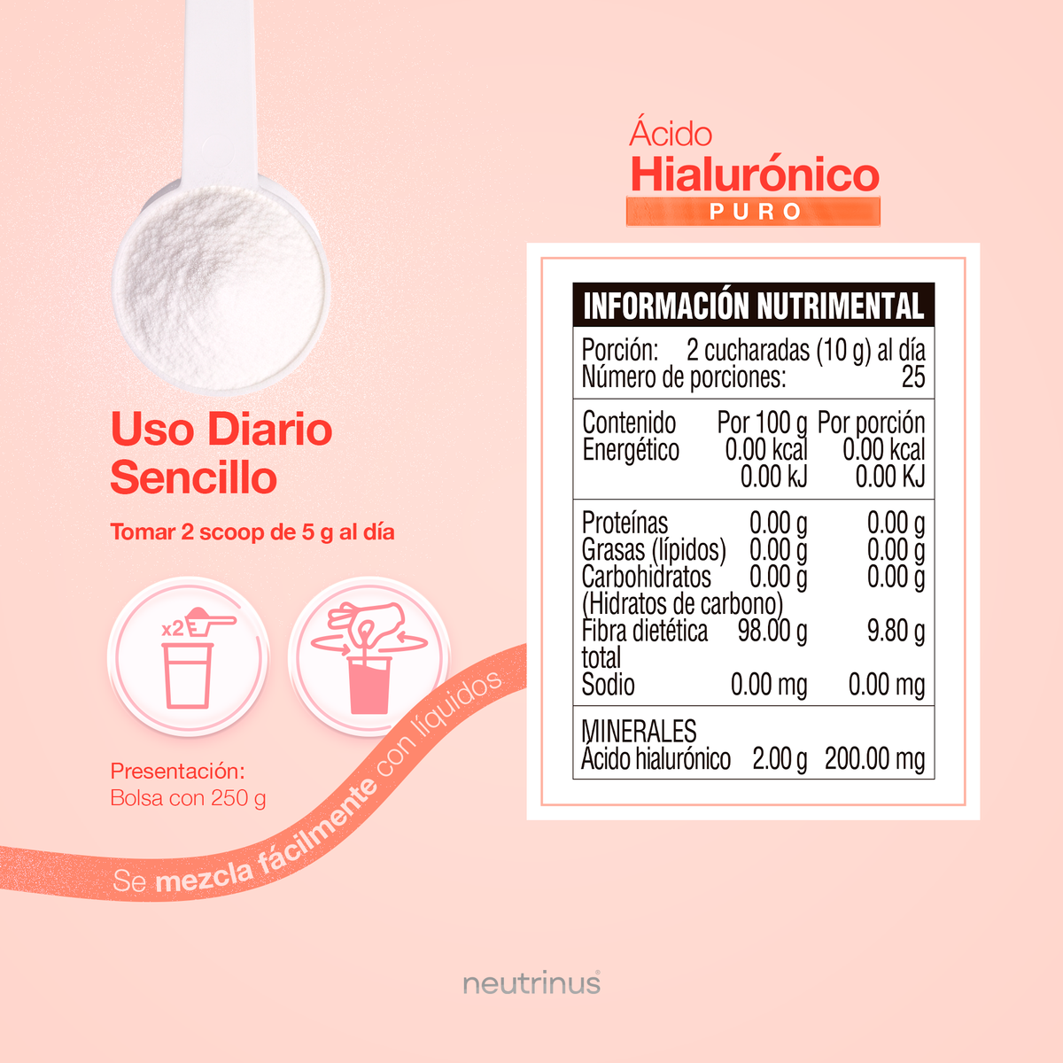 Ácido Hialurónico 250 g – Hidratación, Elasticidad y Salud de la Piel