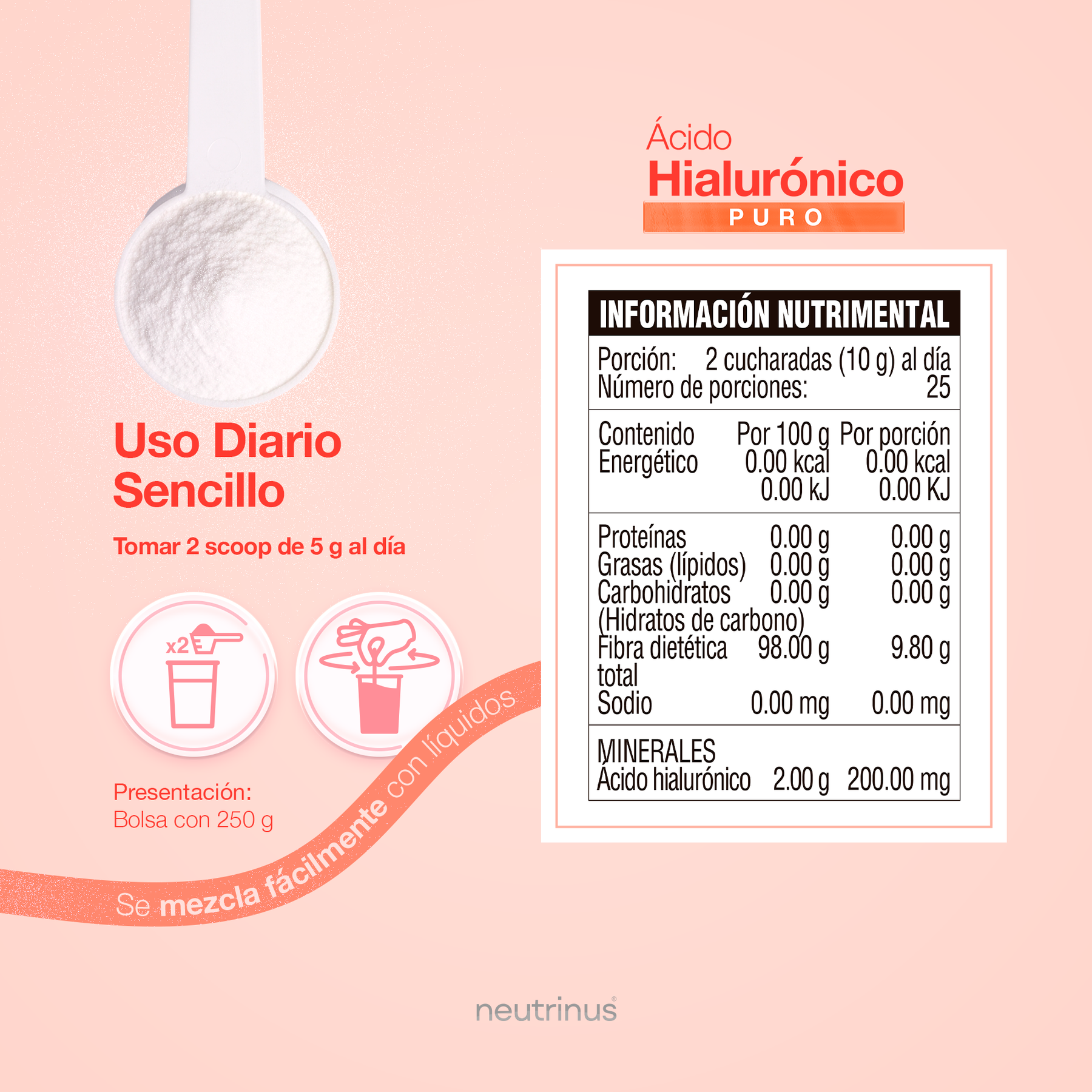 Ácido Hialurónico 250 g – Hidratación, Elasticidad y Salud de la Piel