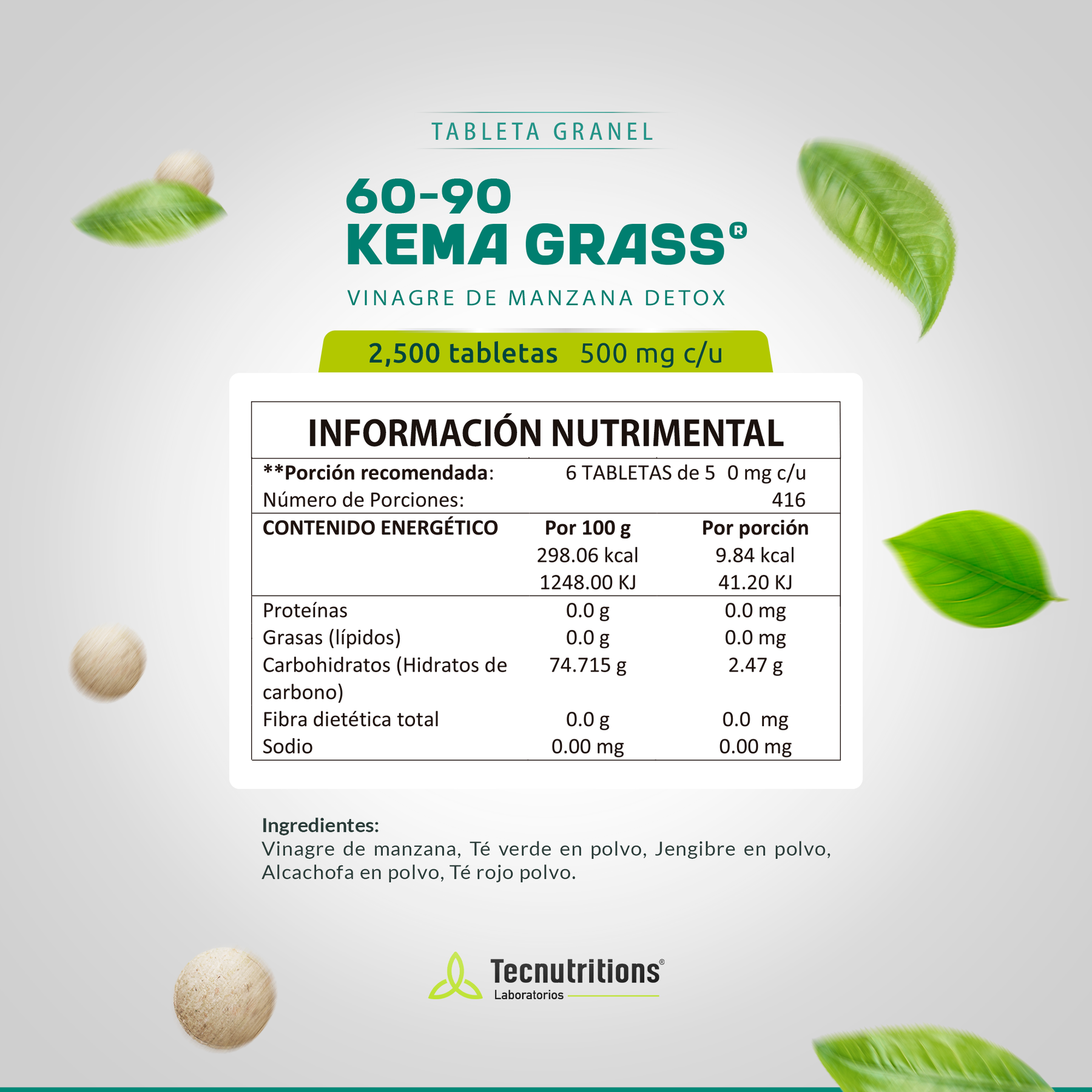 Tableta Granel 60-90 Kema Grass® Vinagre De Manzana Detox
