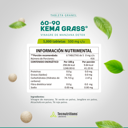 Tableta Granel 60-90 Kema Grass® Vinagre De Manzana Detox