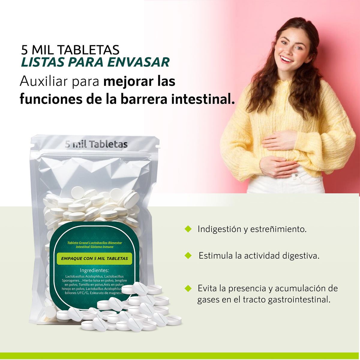 Tableta Granel Lactobacilos Bienestar Intestinal Sist Inmune