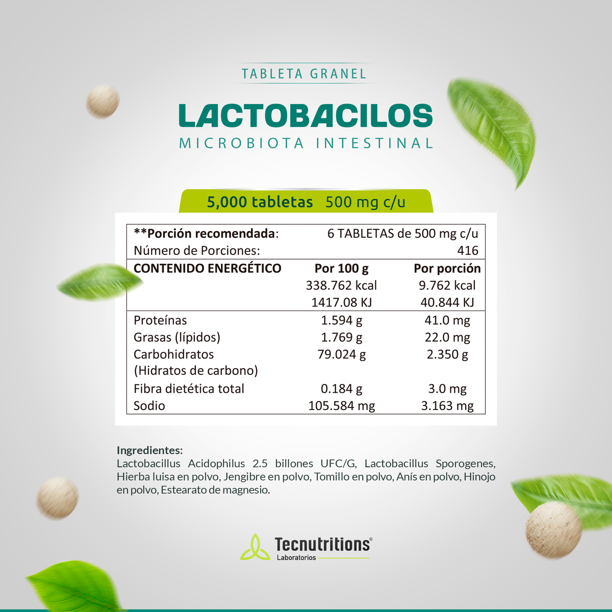 Tableta Granel Lactobacilos Bienestar Intestinal Sist Inmune