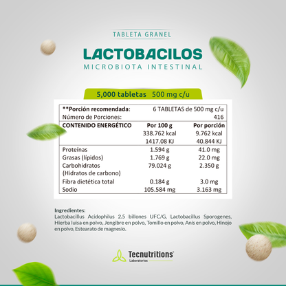 Tableta Granel Lactobacilos Bienestar Intestinal Sist Inmune