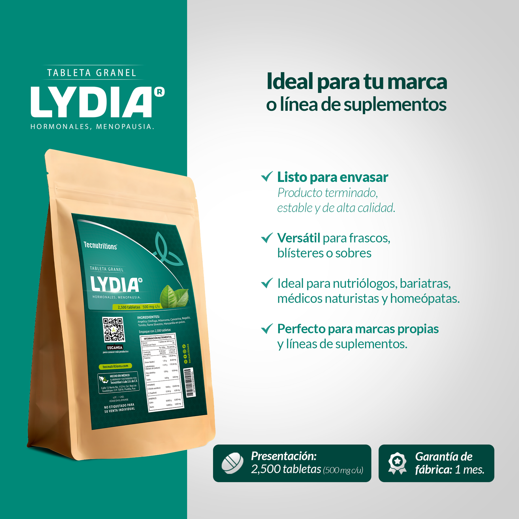 Tableta Granel Lidya® Mujer, Hormonales, Menopausia