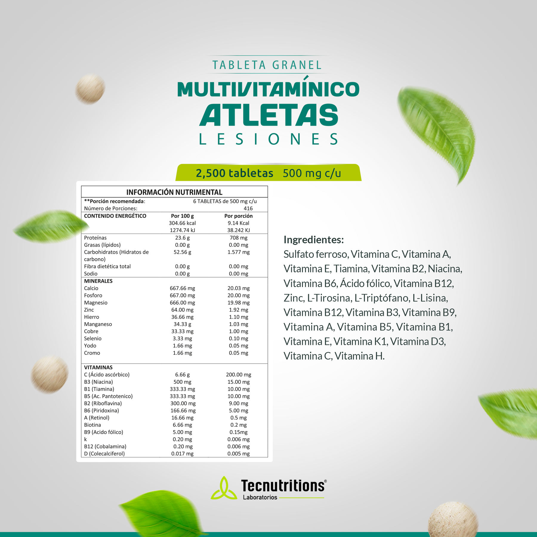 Tableta Granel Multivitamínico Atletas, Lesiones
