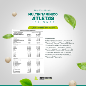 Tableta Granel Multivitamínico Atletas, Lesiones