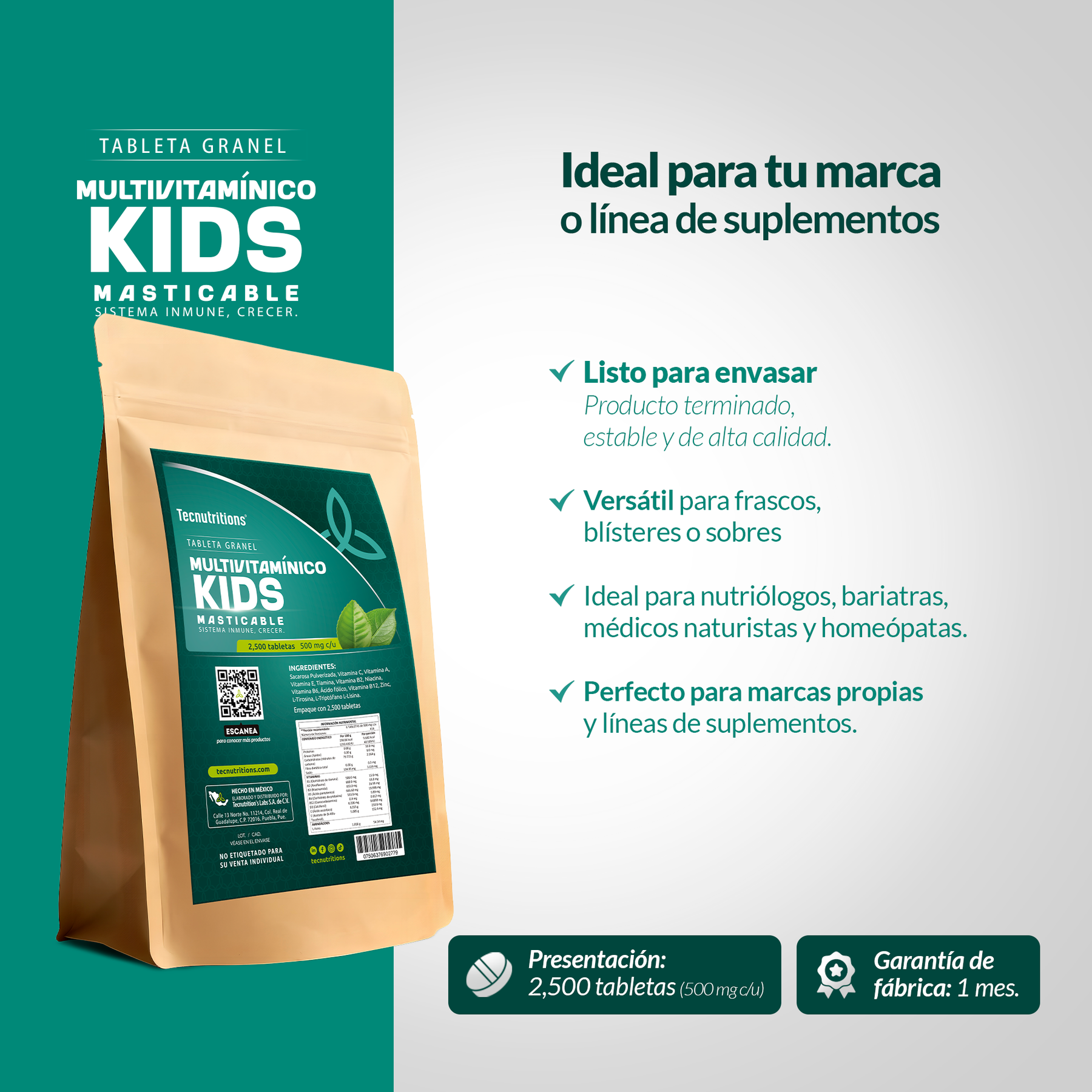 Tableta Granel Multivitamínico Kids Sist. Inmune Crecer
