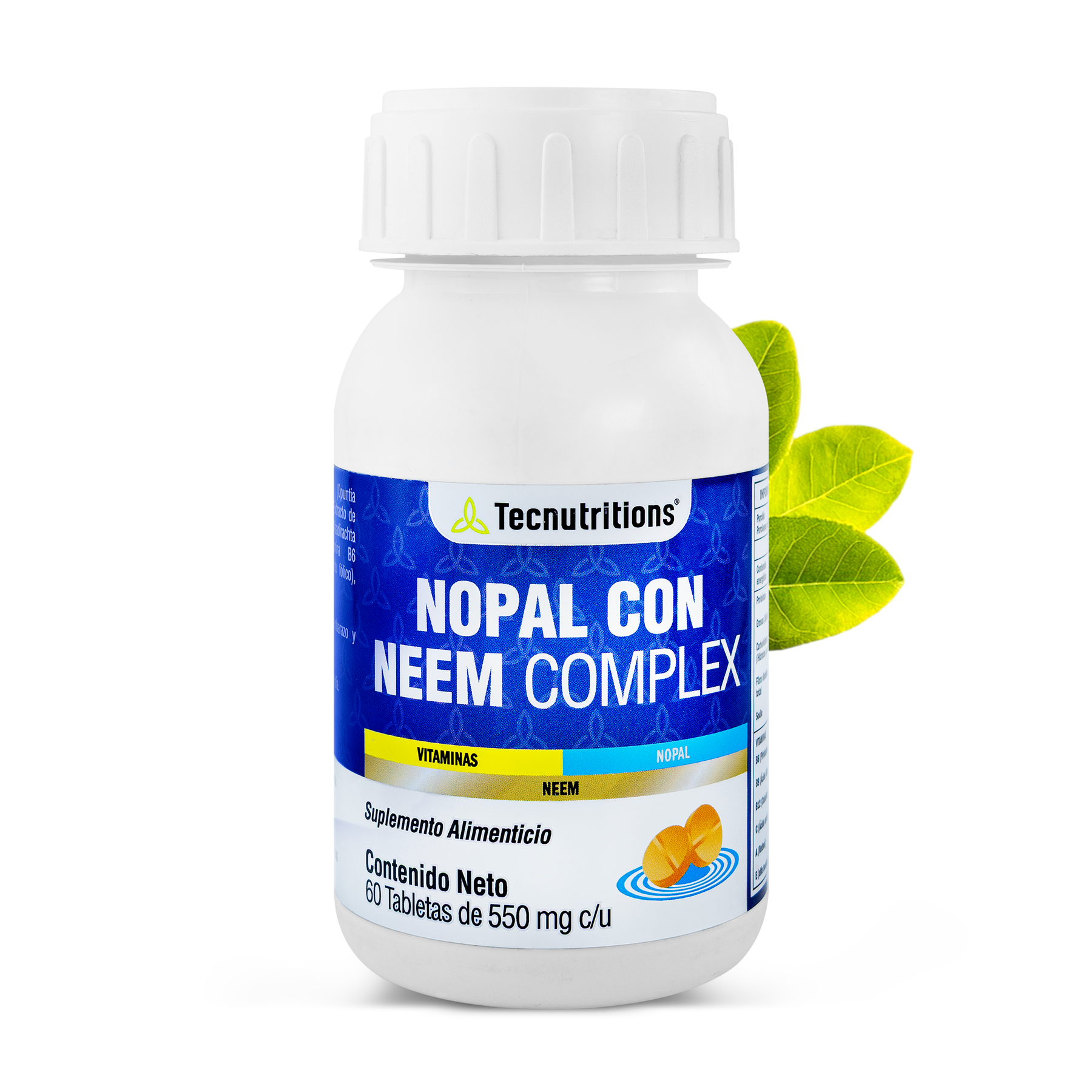 Food supplement with vitamins, antioxidants and fiber, Nopal with Neem Complex, 60 tabl