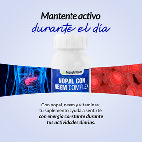 Food supplement with vitamins, antioxidants and fiber, Nopal with Neem Complex, 60 tabl