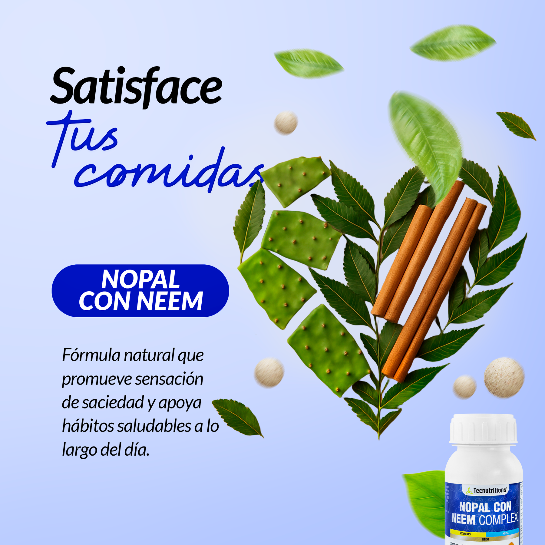 Food supplement with vitamins, antioxidants and fiber, Nopal with Neem Complex, 60 tabl