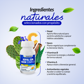 Food supplement with vitamins, antioxidants and fiber, Nopal with Neem Complex, 60 tabl