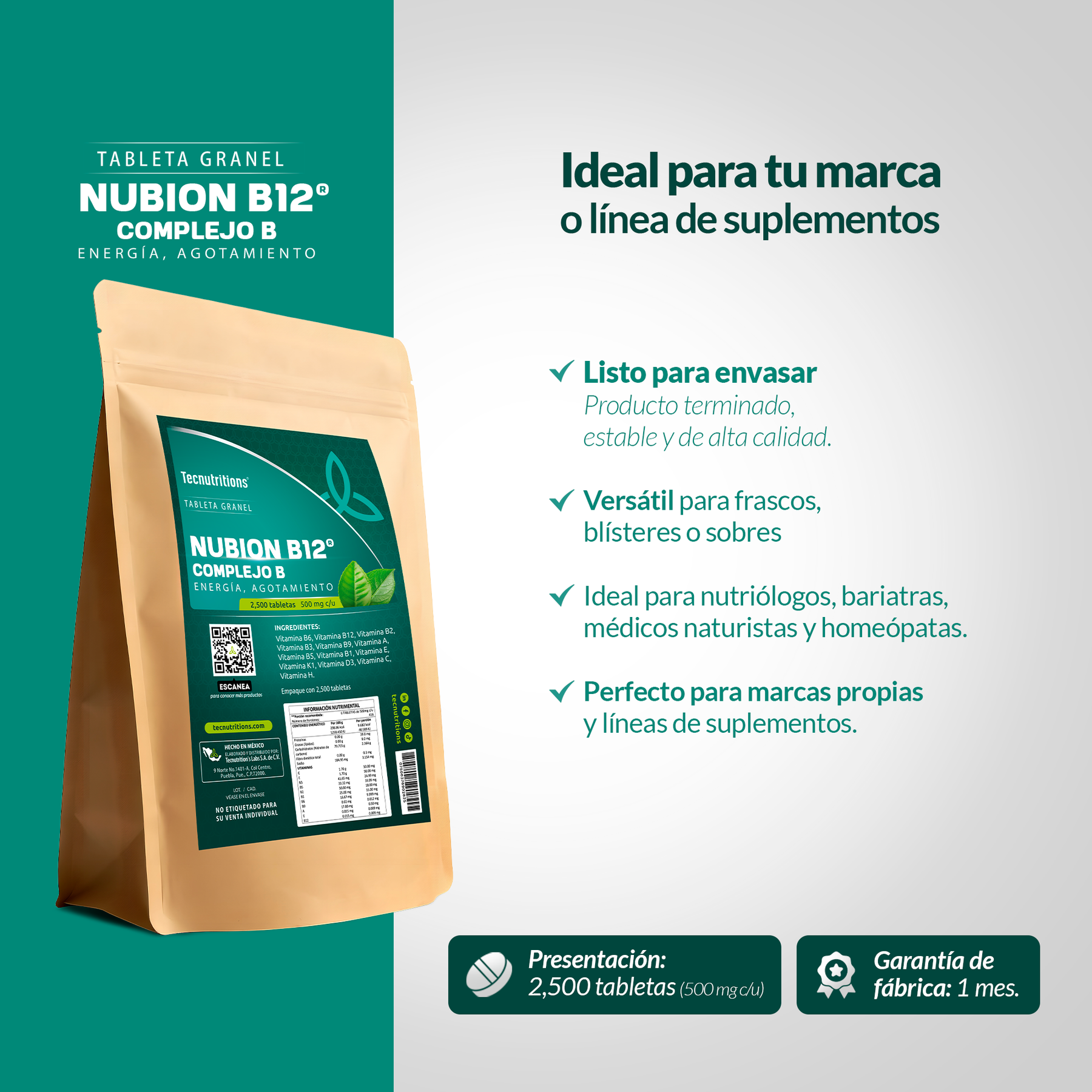 Tableta Granel Nubion B12® Complejo B Energía, Agotamiento