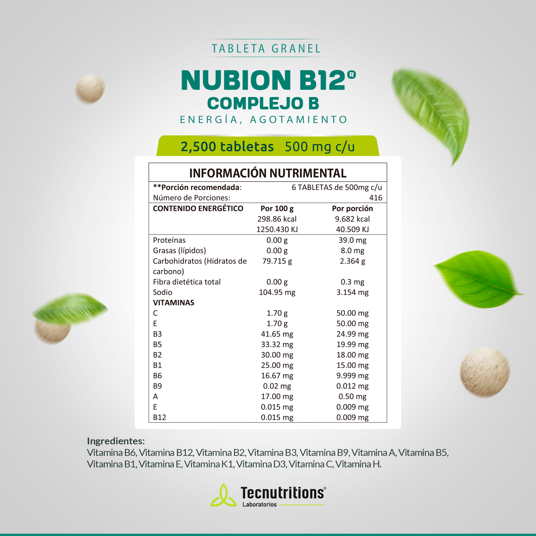 Tableta Granel Nubion B12® Complejo B Energía, Agotamiento