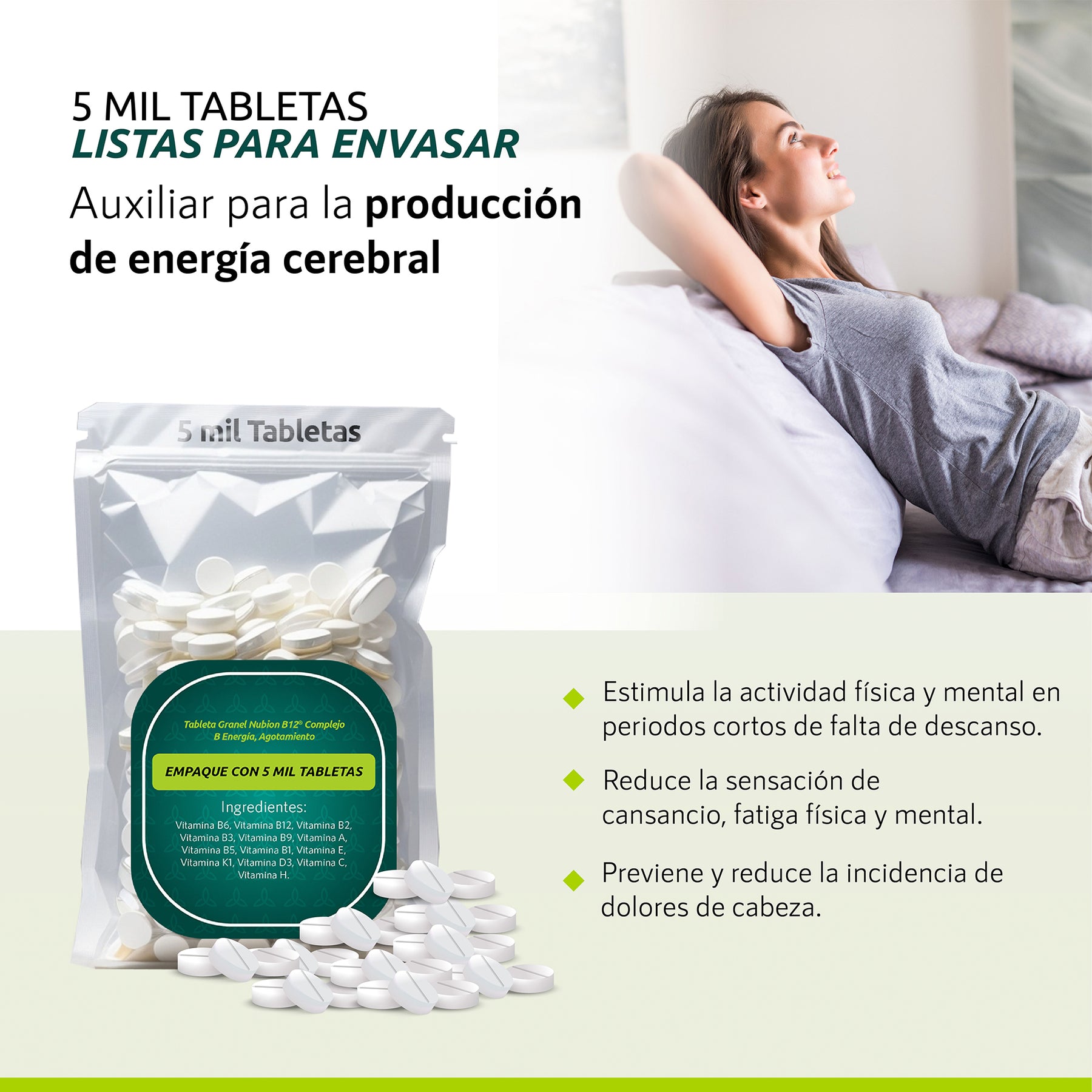 Tableta Granel Nubion B12® Complejo B Energía, Agotamiento