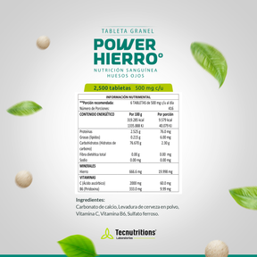 Tableta Granel Power Hierro® Nutrición Sanguínea Huesos Ojos