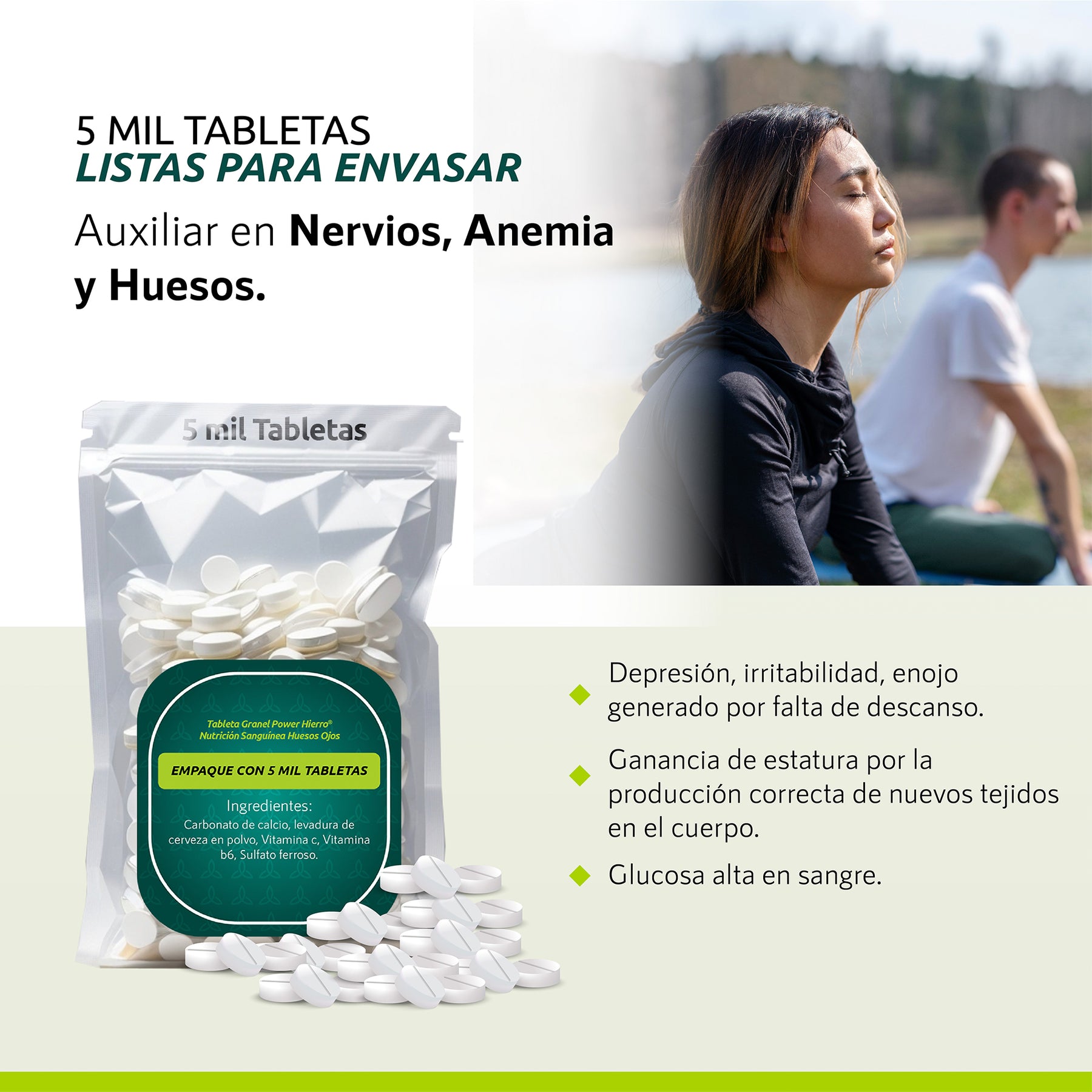 Tableta Granel Power Hierro® Nutrición Sanguínea Huesos Ojos