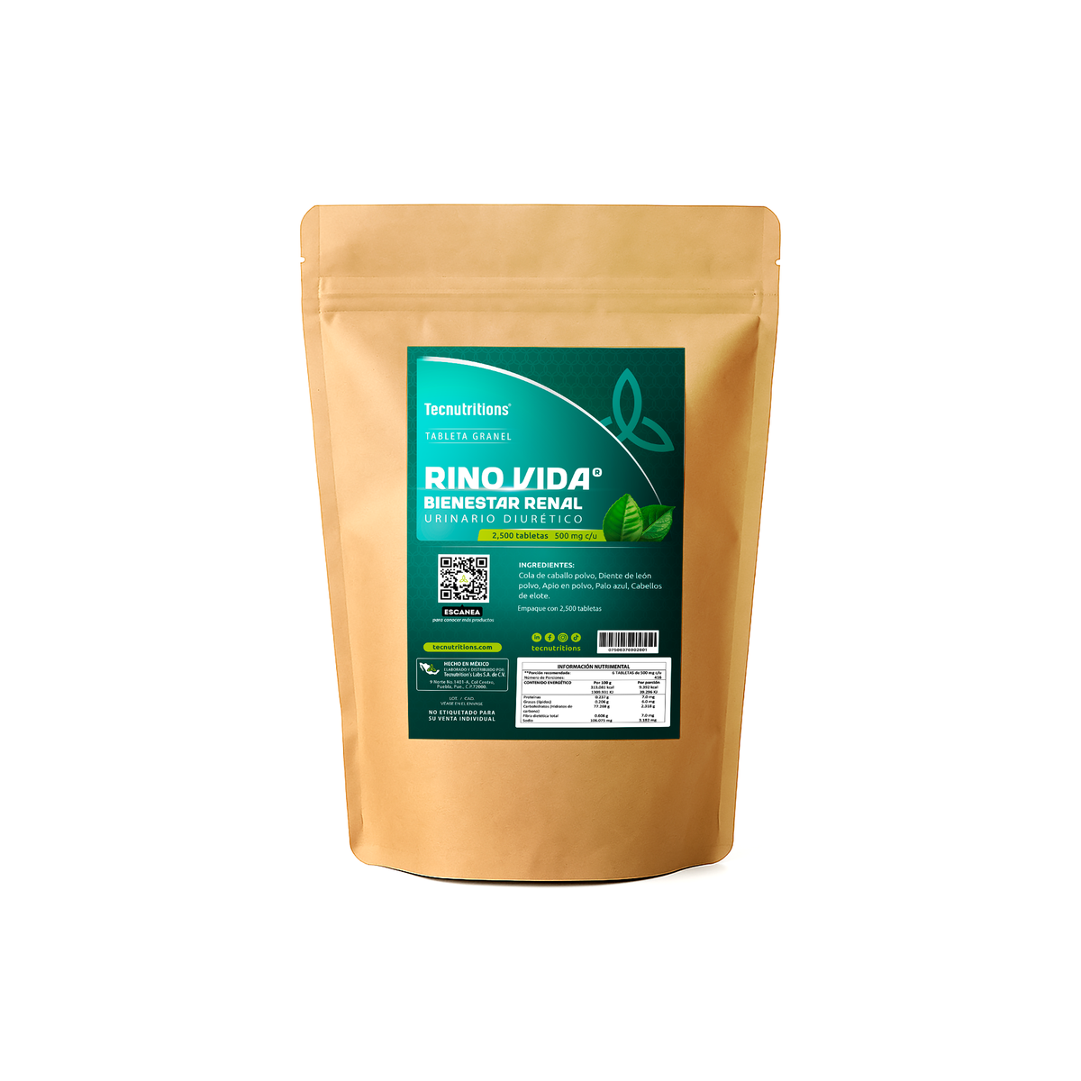 Tableta Granel Rino Vida® Bienestar Renal Urinario Diurético