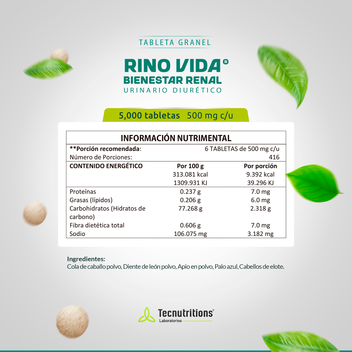 Tableta Granel Rino Vida® Bienestar Renal Urinario Diurético