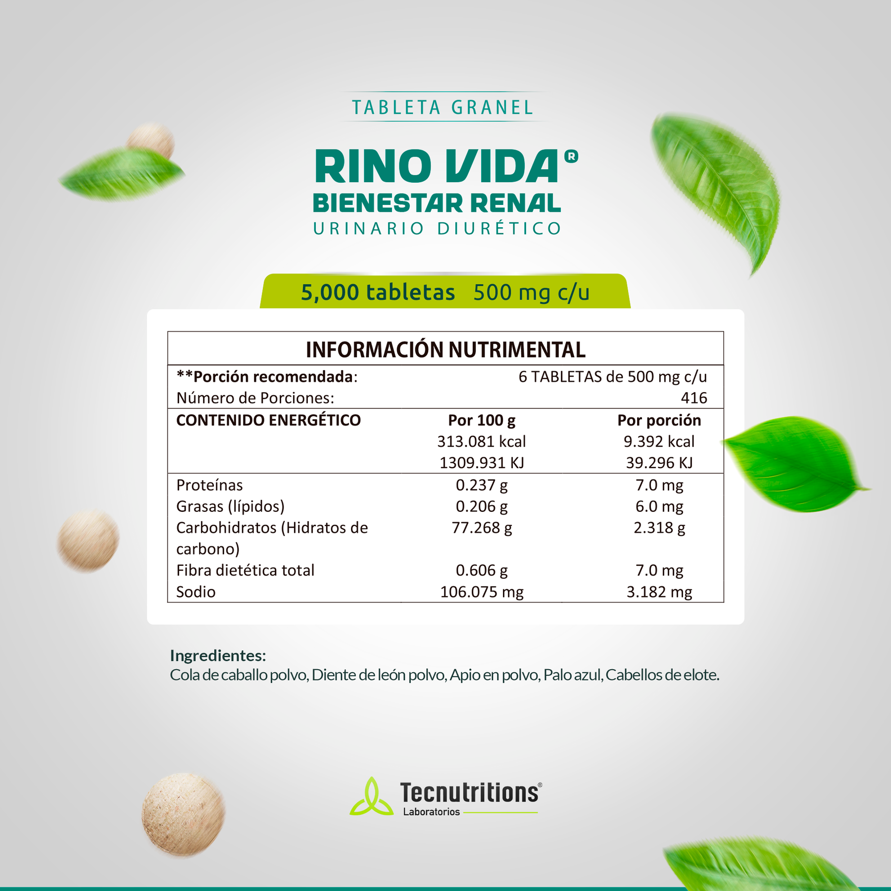 Tableta Granel Rino Vida® Bienestar Renal Urinario Diurético