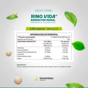 Tableta Granel Rino Vida® Bienestar Renal Urinario Diurético