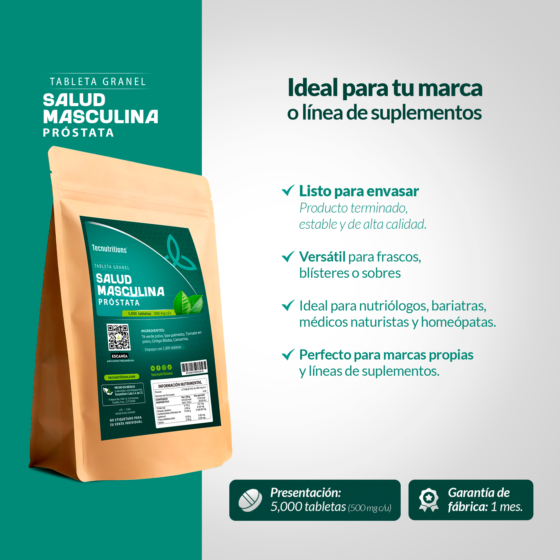 Tableta Granel Salud Masculina De La Próstata