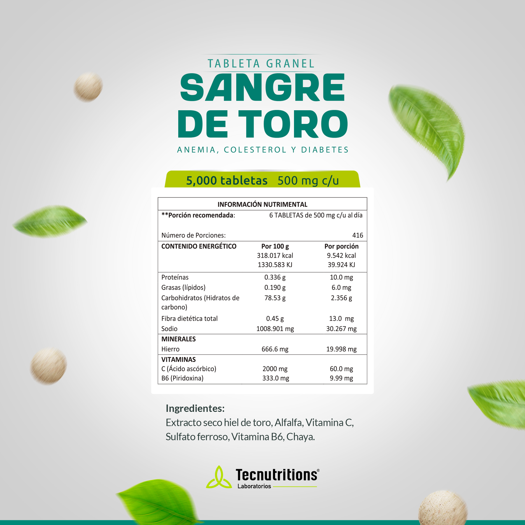 Tableta Granel Sangre De Toro Anemia Colesterol Y Diabetes