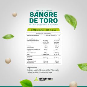 Tableta Granel Sangre De Toro Anemia Colesterol Y Diabetes