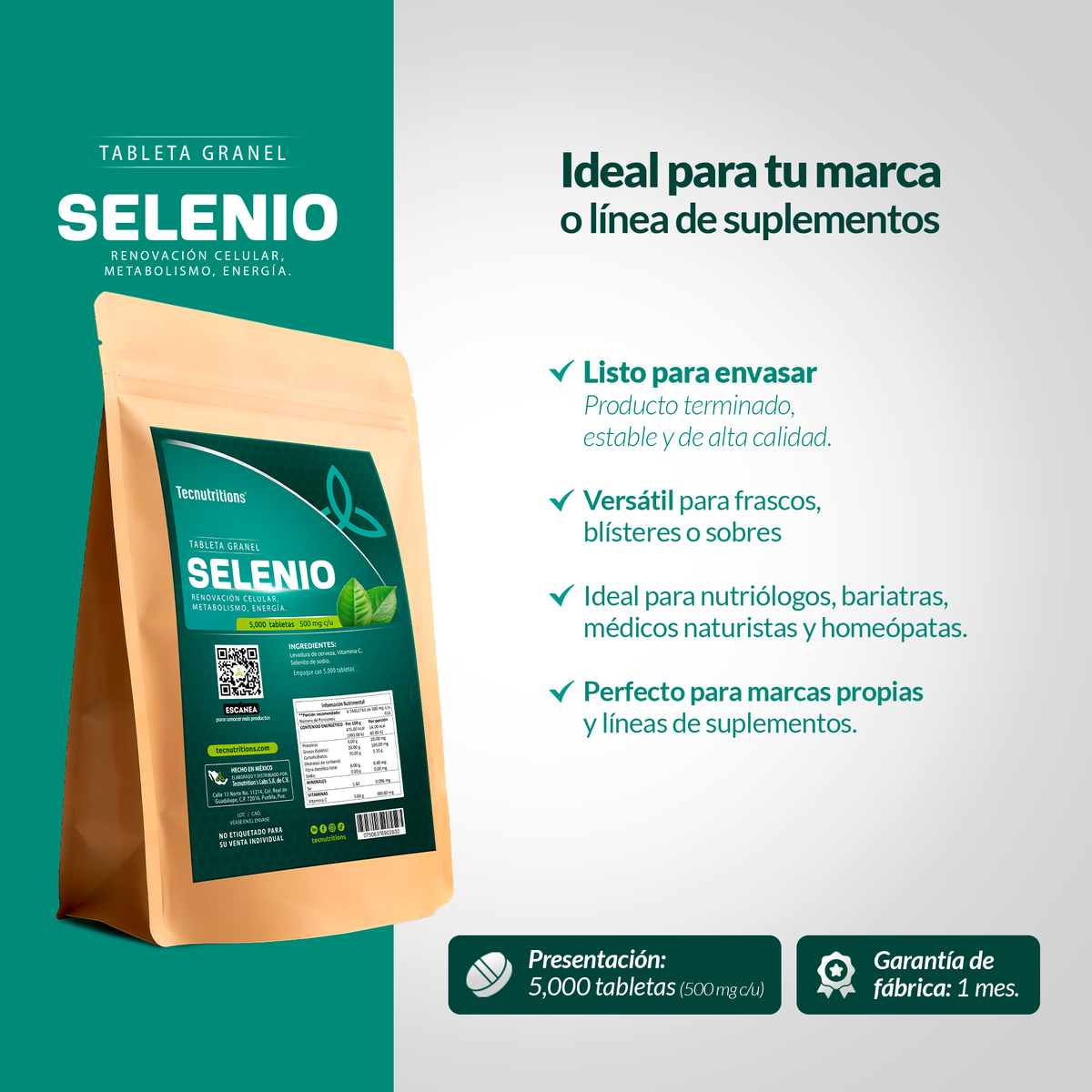 Tableta Granel Selenio Renovación Celular Metabolism Energía