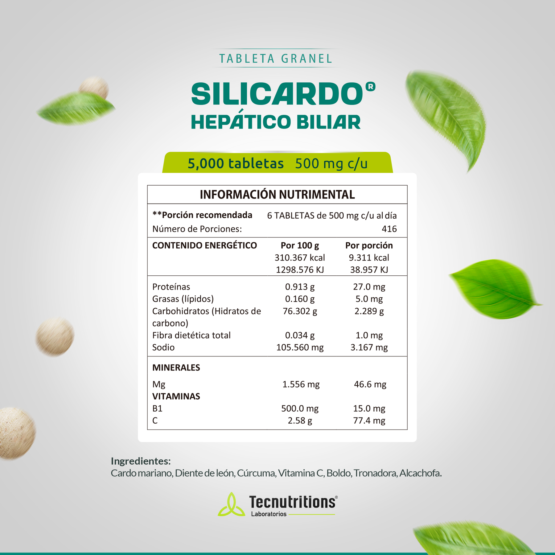 Tableta Granel Silicardo® Hepático Biliar Depurativo Higado