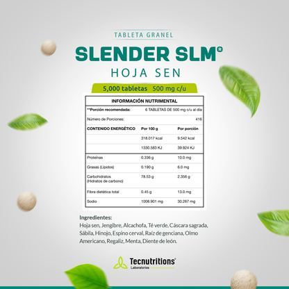 Tableta Granel Slender Slm® Hojasen Estreñimient Controlpeso