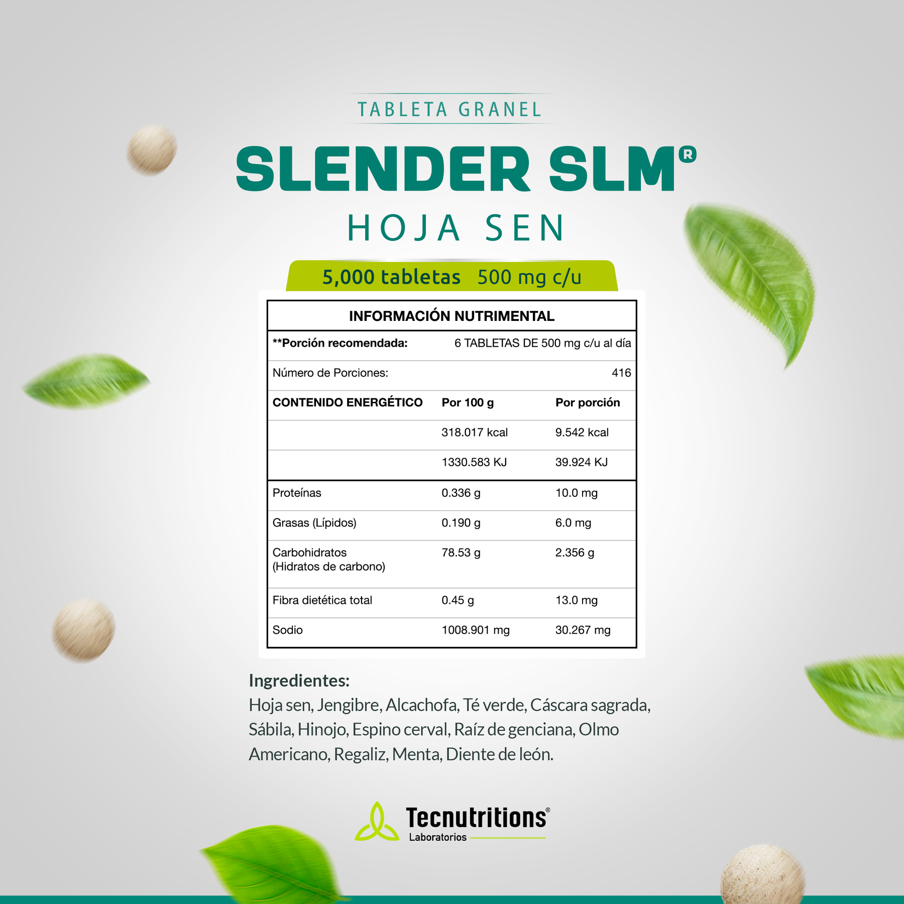 Tableta Granel Slender Slm® Hojasen Estreñimient Controlpeso