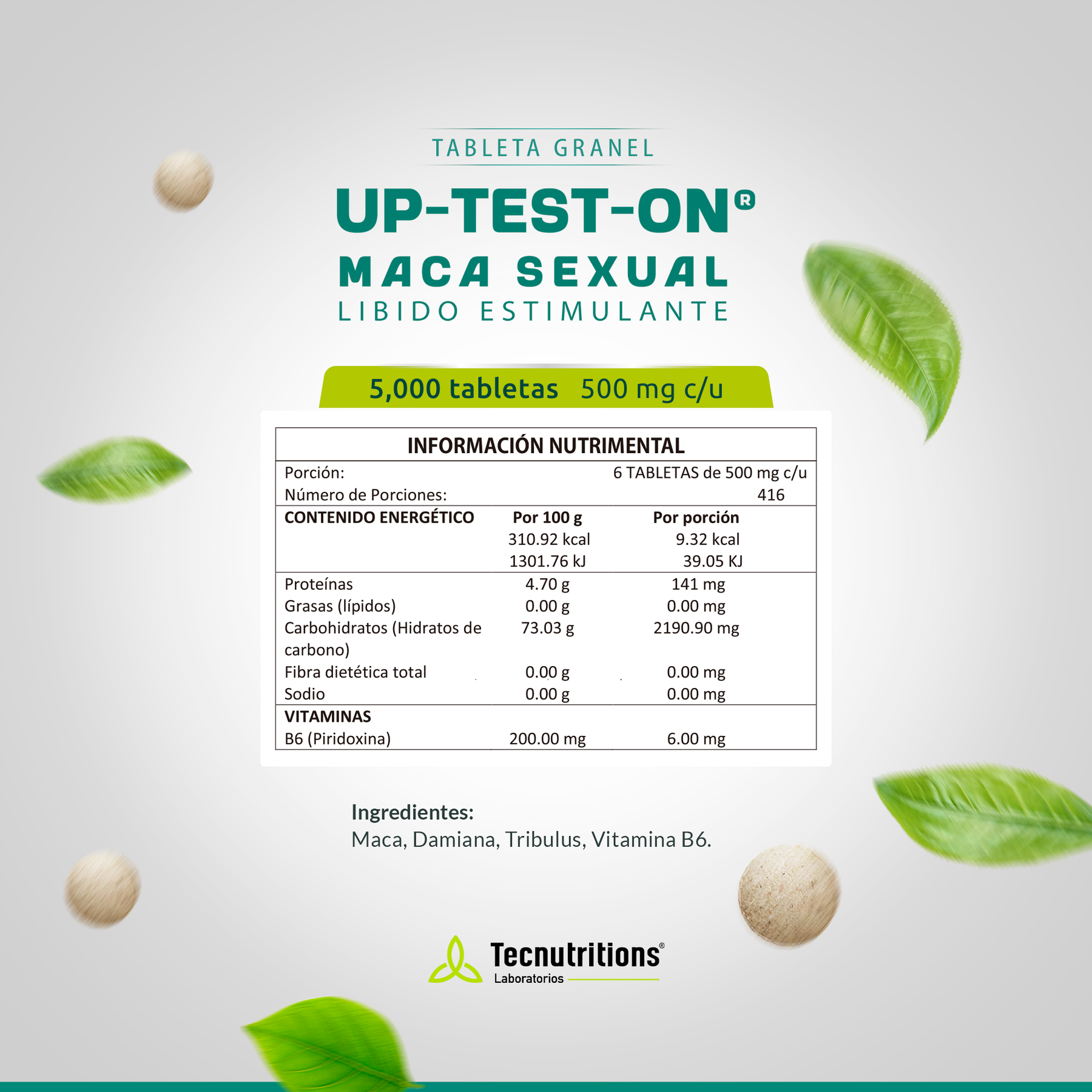 Tableta Granel Up-test-on® Maca Sexual, Libido Estimulante