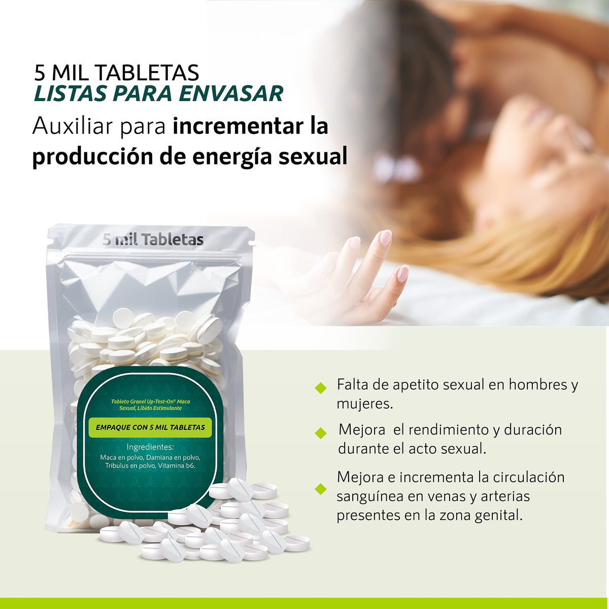 Tableta Granel Up-test-on® Maca Sexual, Libido Estimulante