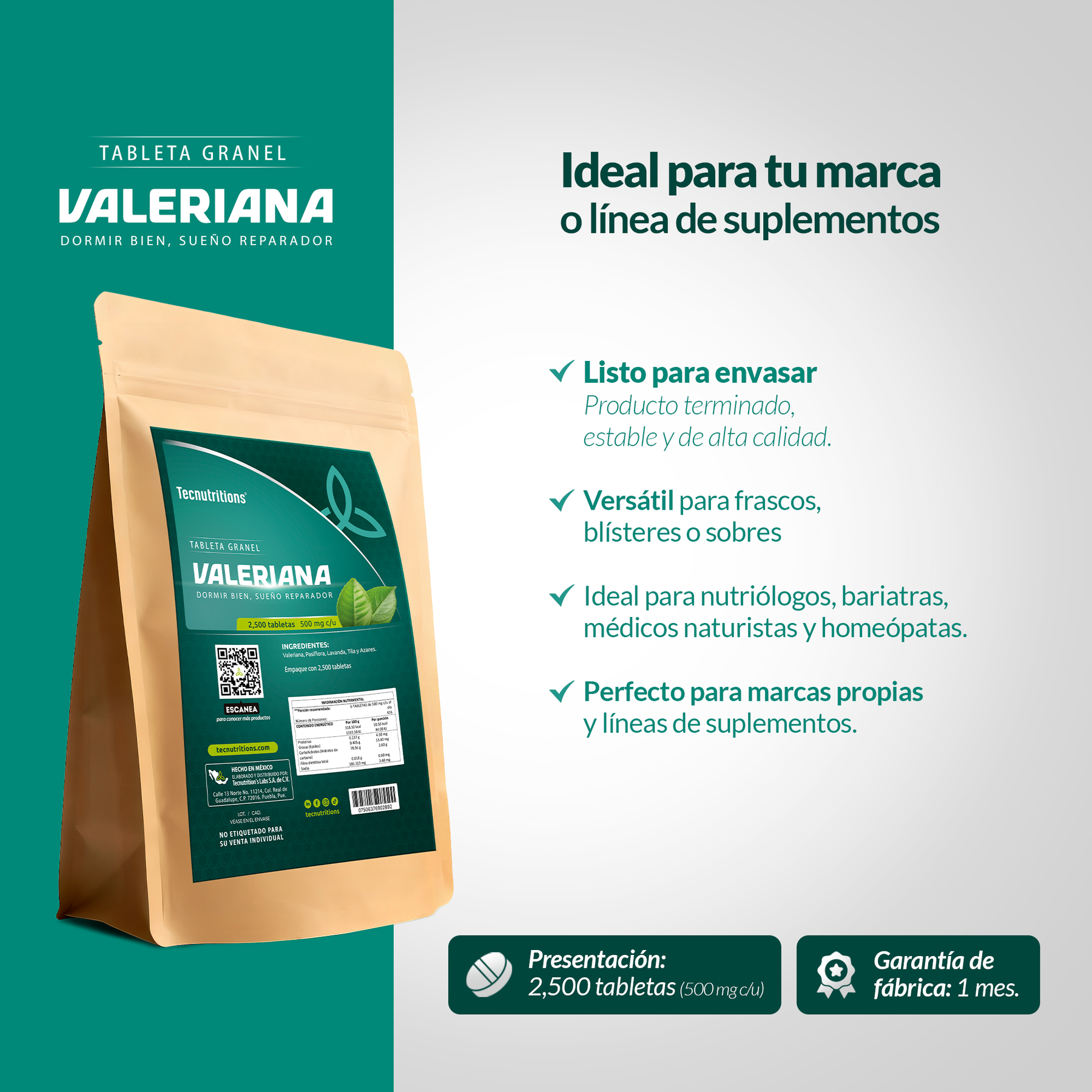 Tableta Granel Valeriana Dormir Bien, Sueño Reparador