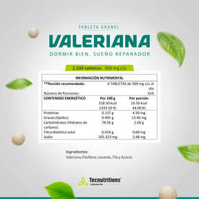 Tableta Granel Valeriana Dormir Bien, Sueño Reparador