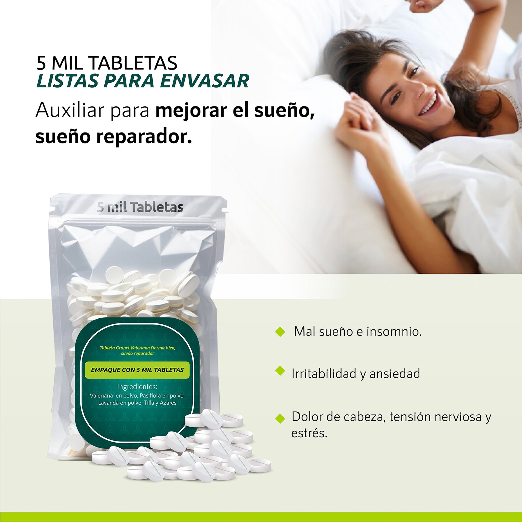 Tableta Granel Valeriana Dormir Bien, Sueño Reparador